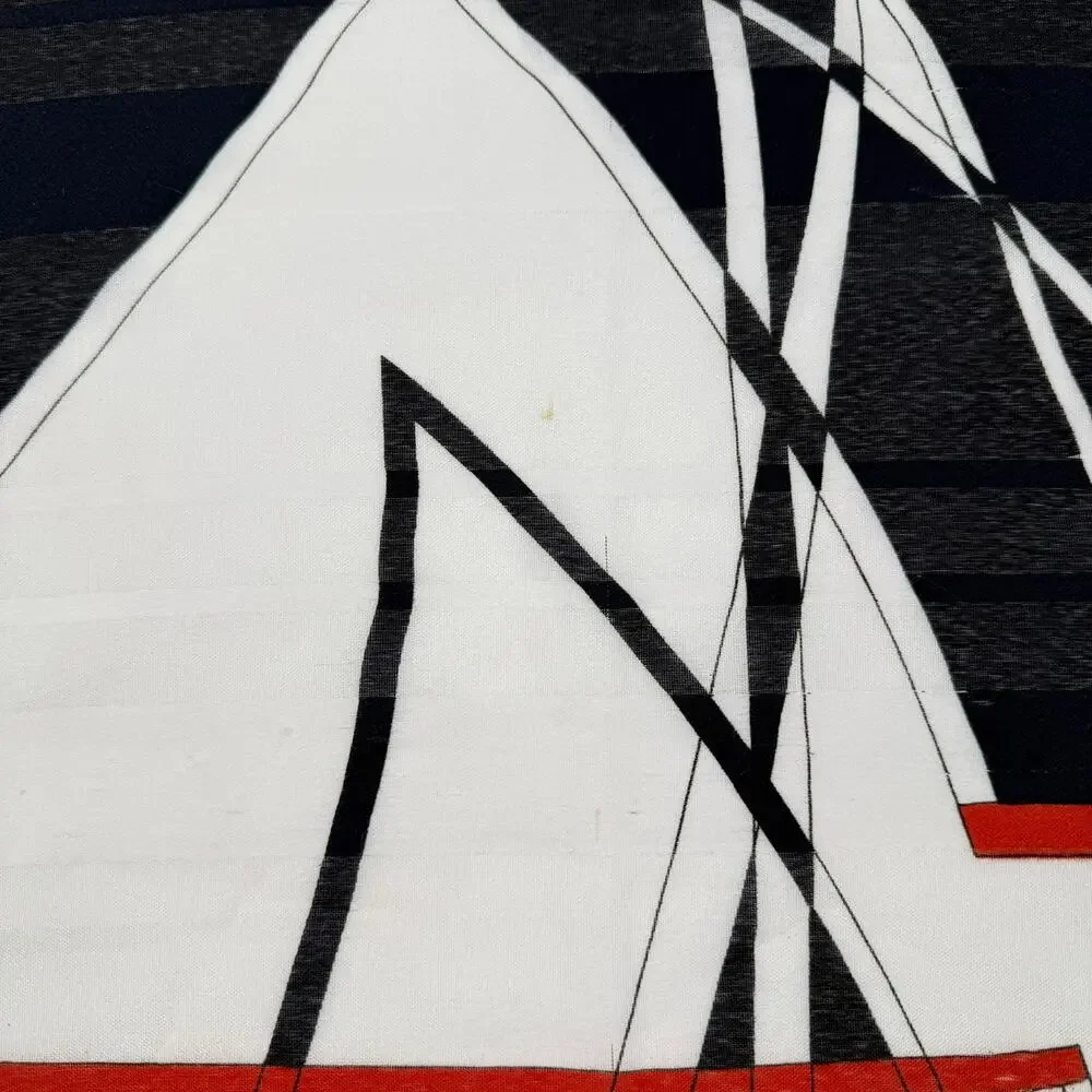 Gim Renoir Nautical Sailboat Scarf Navy Red White Vintage 1970s 80s Square